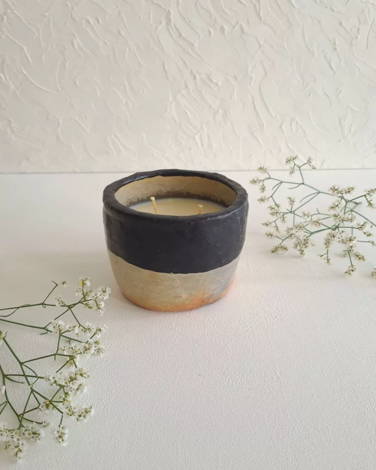 Bougie noire artisanale céramique - LUNA-NOIRE | Bicolore Sejnane & jasmin