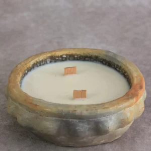 Détail 1, Bougie jasmin cire de soja – BEIGE BLOOM | Poterie de Sejnane naturelle Anaspika