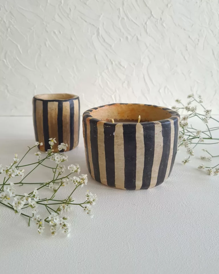 Bougie céramique rayures artisanale - ZEBRA ZEN | Cire de soja & jasmin