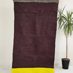 Détail 1, Tapis kilim coloré artisanal – MARJO | Coton recyclé marron & jaune Anaspika