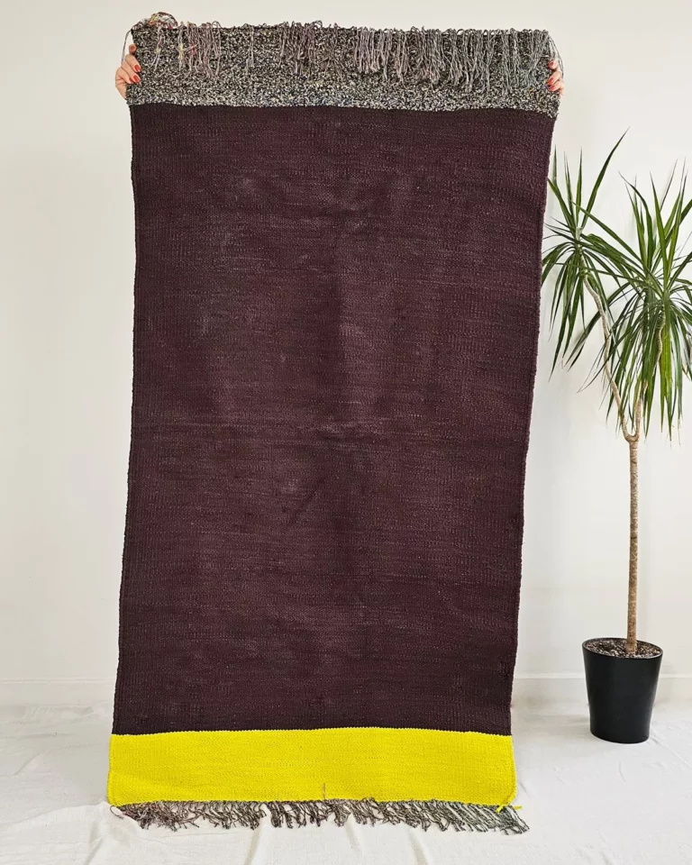 Tapis kilim coloré artisanal - MARJO | Coton recyclé marron & jaune