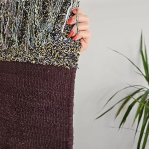 Détail 2, Tapis kilim coloré artisanal – MARJO | Coton recyclé marron & jaune Anaspika