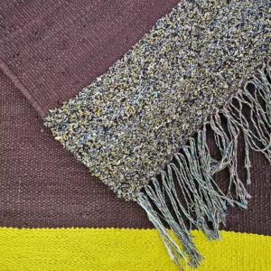 Détail 3, Tapis kilim coloré artisanal – MARJO | Coton recyclé marron & jaune Anaspika
