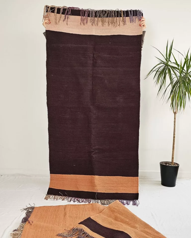 Kilim naturel coton recyclé - NUDA | Nude & marron tissé à la main