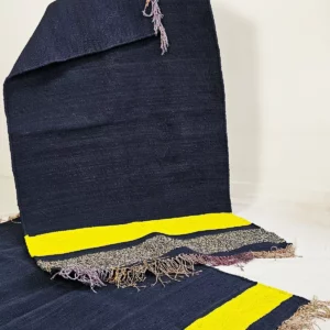 Kilim en coton recyclé fait main - BLUZE | Bleu & jaune artisanal
