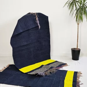 Détail 2, Kilim en coton recyclé fait main – BLUZE | Bleu & jaune artisanal Anaspika