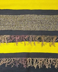 Tapis kilim BLUZE en coton recyclé – fait main – nuances bleu et jaune – déco naturelle