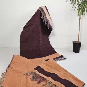 Détail 2, Kilim naturel coton recyclé – NUDA | Nude & marron tissé à la main Anaspika