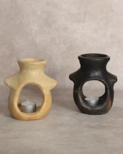 Brule parfum en terre cuite - fait main en céramique de Sejnane - couleur noir et beige