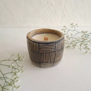 Détail 1, Bougie poterie de Sejnane – AZETTA | Jasmin & motifs abstraits Anaspika