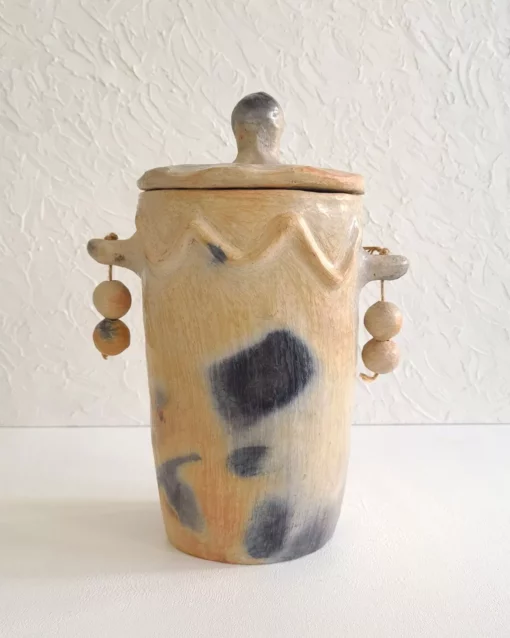 Pot céramique artisanal berbère - AZIZA | Couvercle sculpté & Sejnane